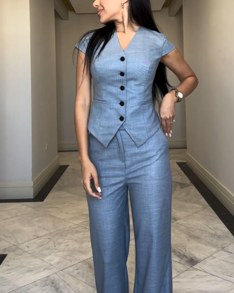Julie – V-Neck Top and Matching Pants Set