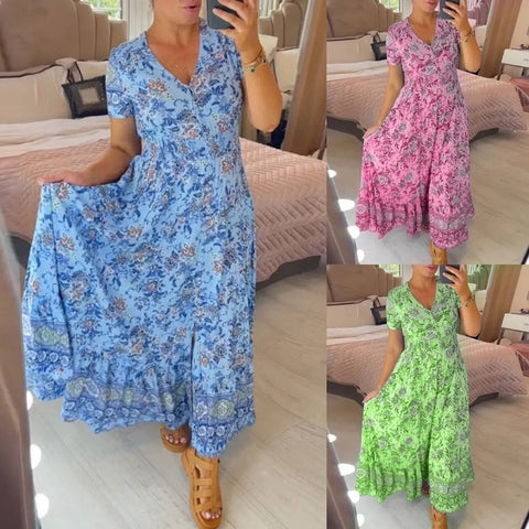 Sarah - Elegant Floral V-Neck Dress