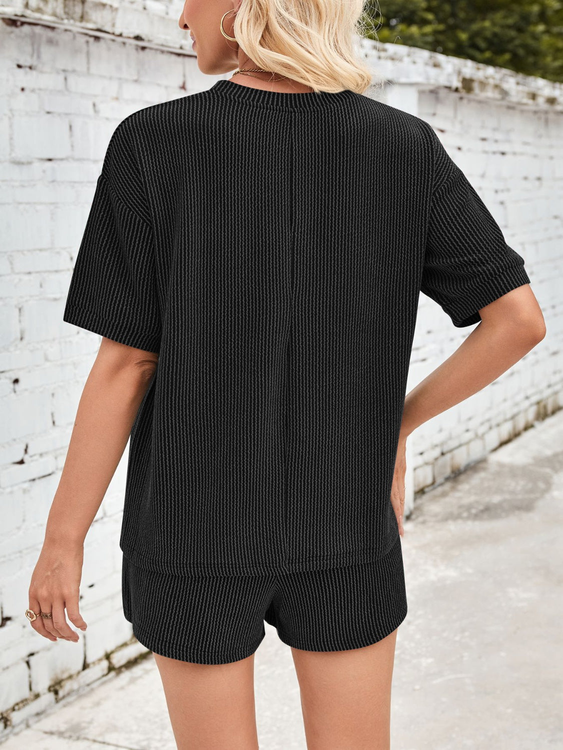 Jinte - Comfortable ribbed fabric loungewear set