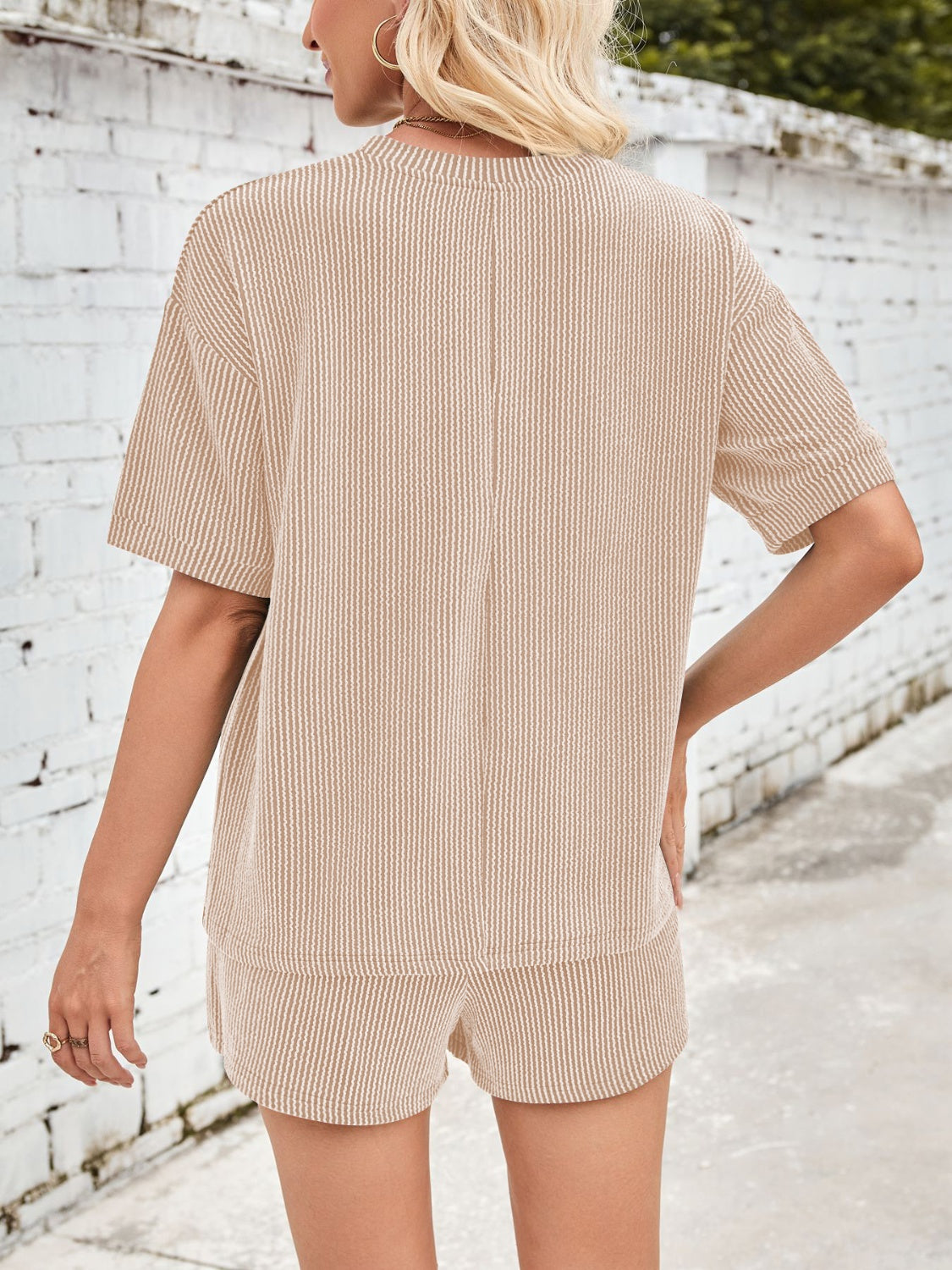 Jinte - Comfortable ribbed fabric loungewear set