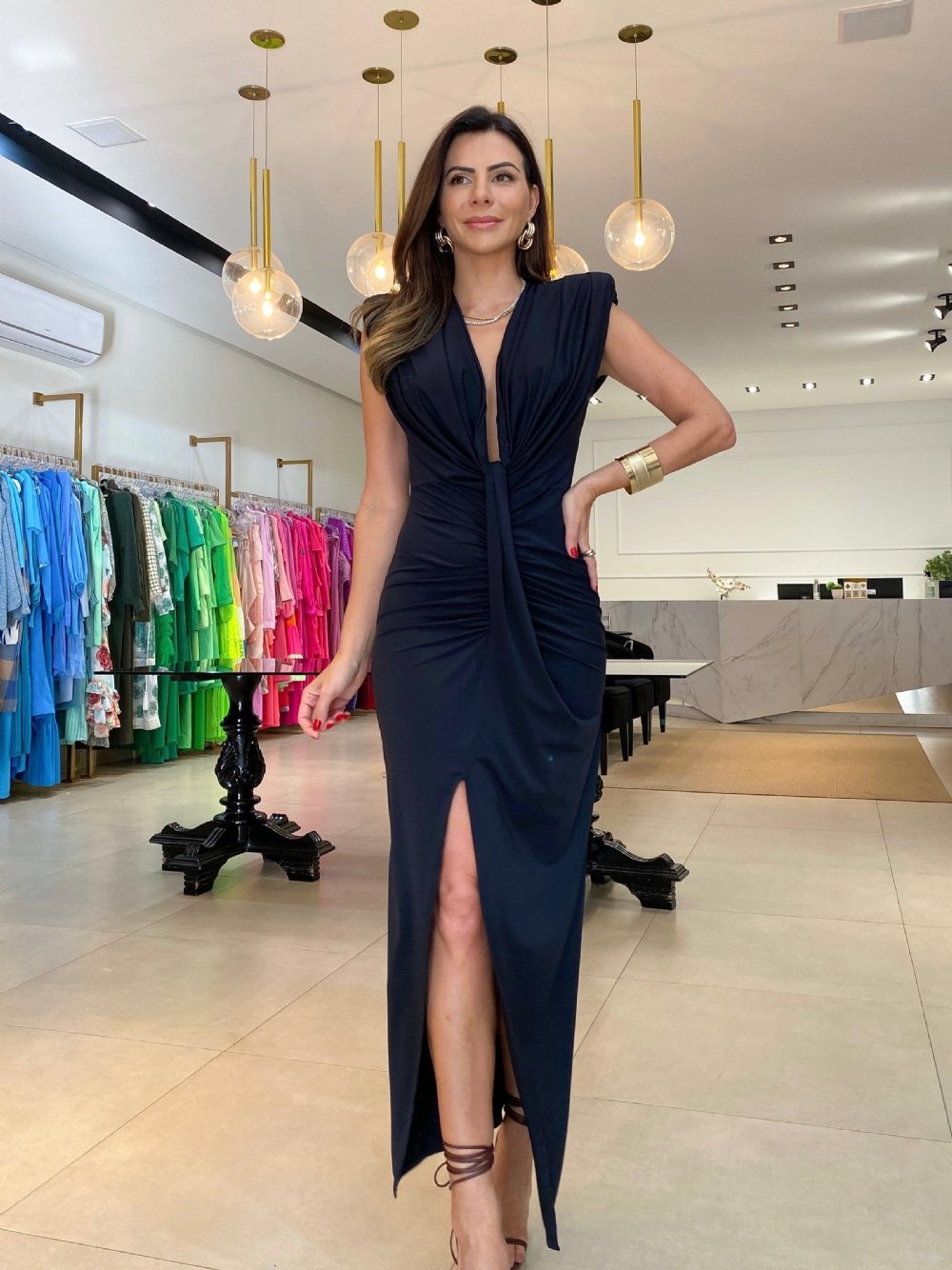 Vivian - Draped Split Dress with Deep Neckline