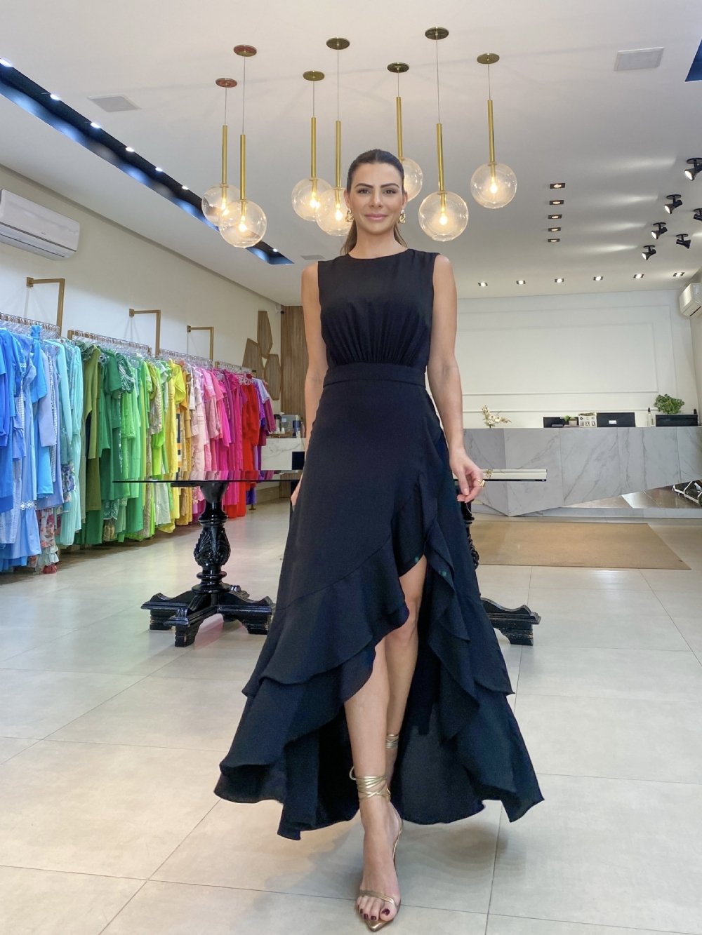 Rachelle - Asymmetrical Long Dress with Ruffles