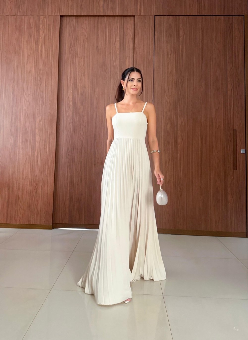 Kimberly - Long Pleated Dress with Thin Straps