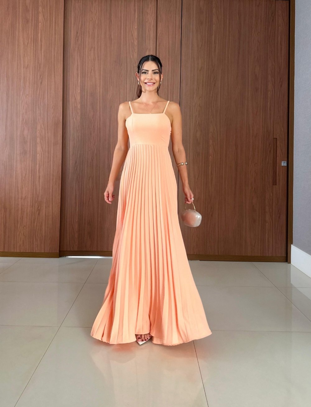 Kimberly - Long Pleated Dress with Thin Straps