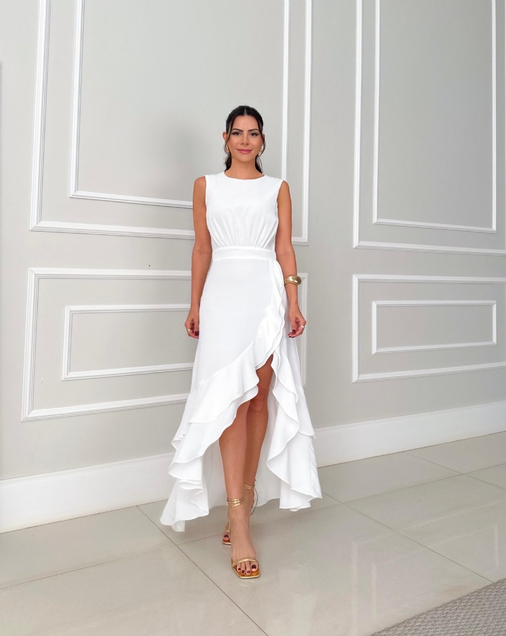 Rachelle - Asymmetrical Long Dress with Ruffles