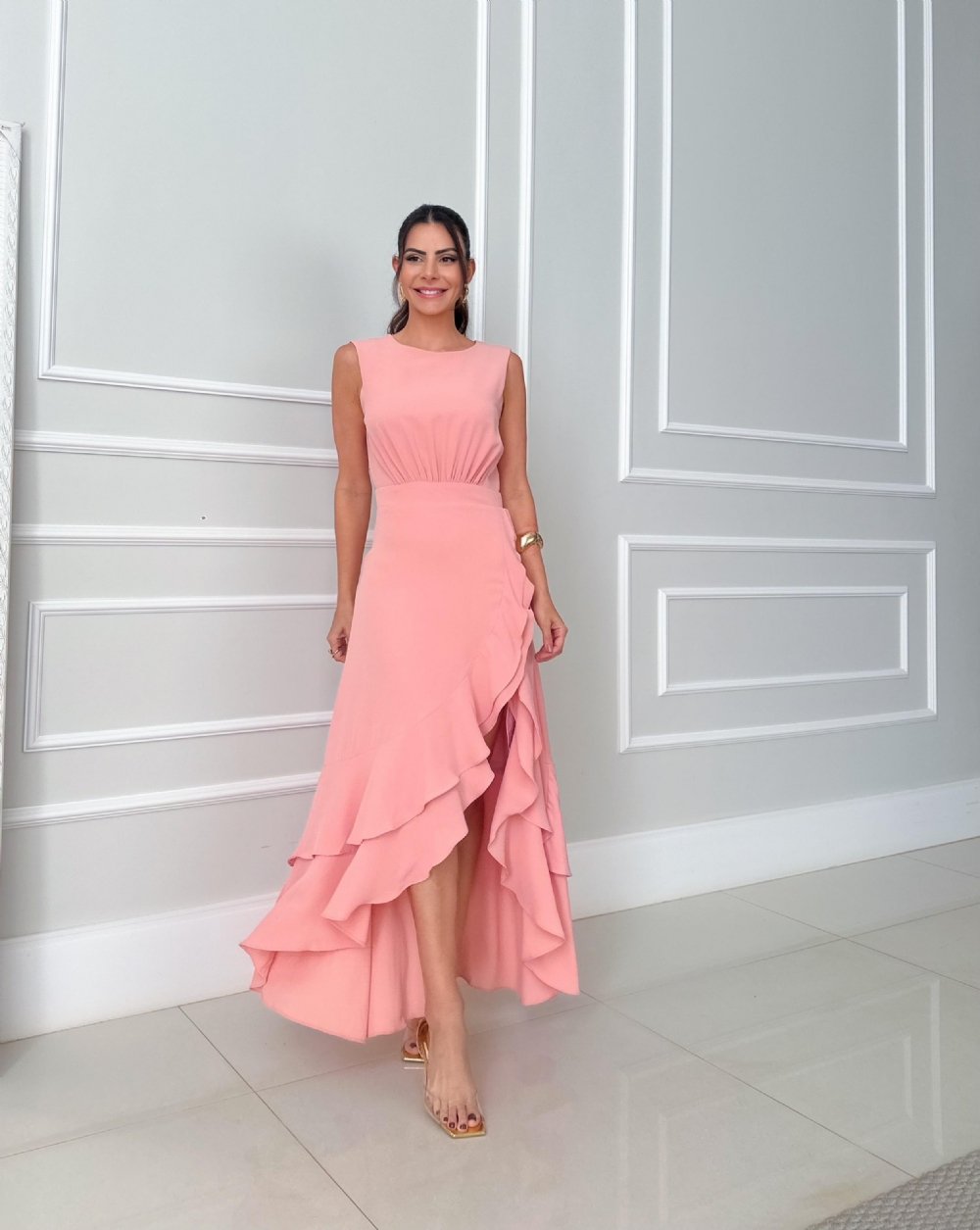 Rachelle - Asymmetrical Long Dress with Ruffles