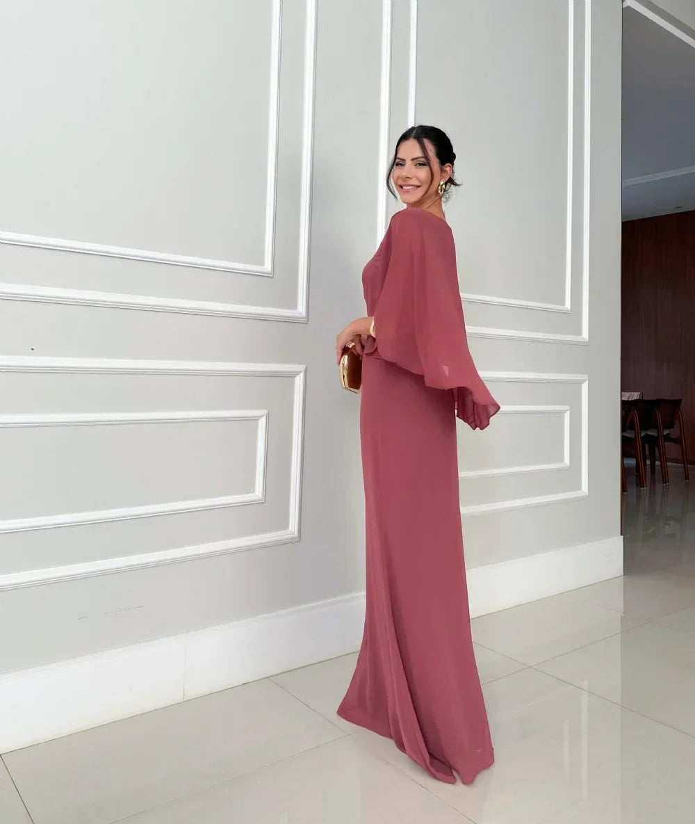 Claire - Elegant long dress with voile sleeves