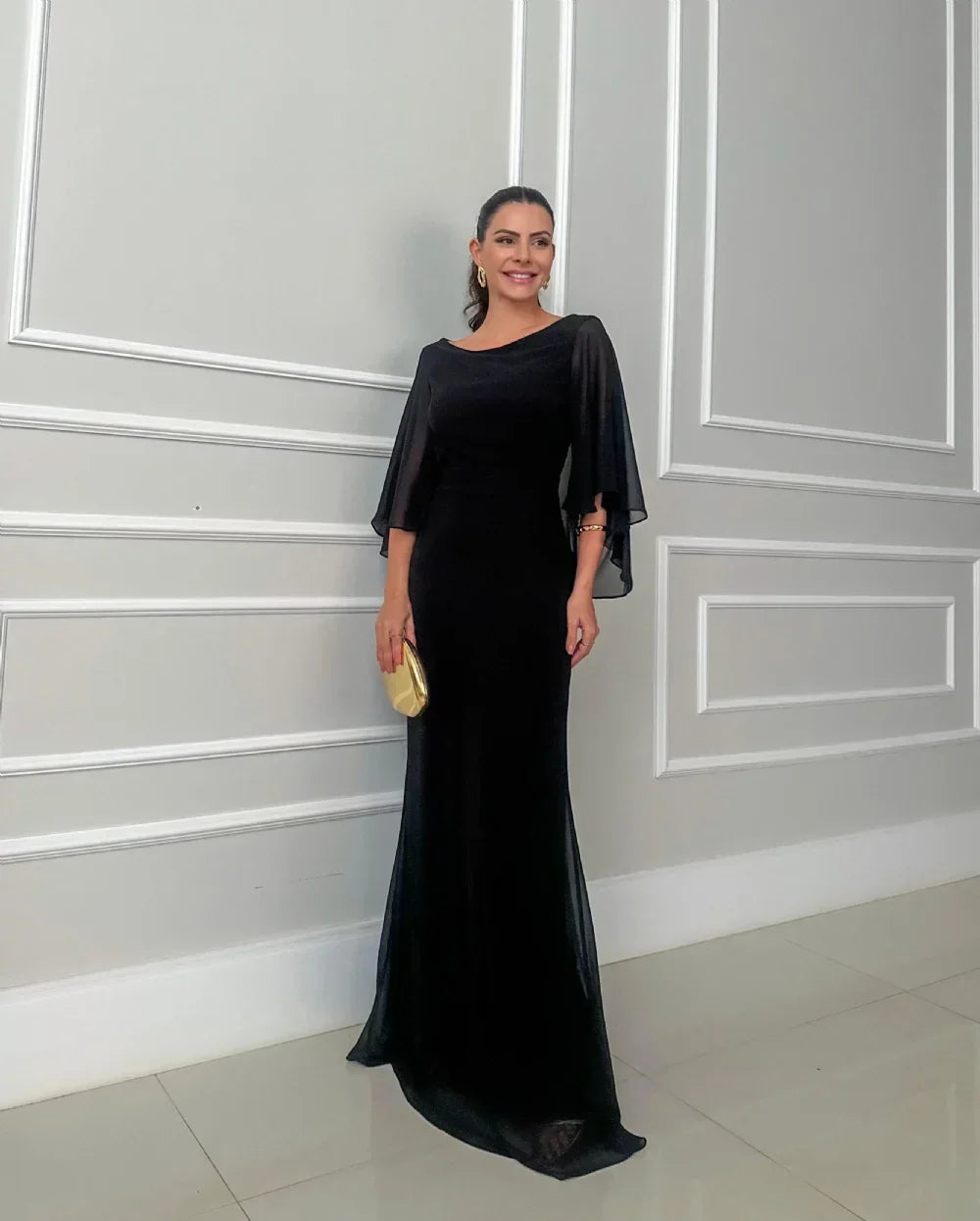 Claire - Elegant long dress with voile sleeves