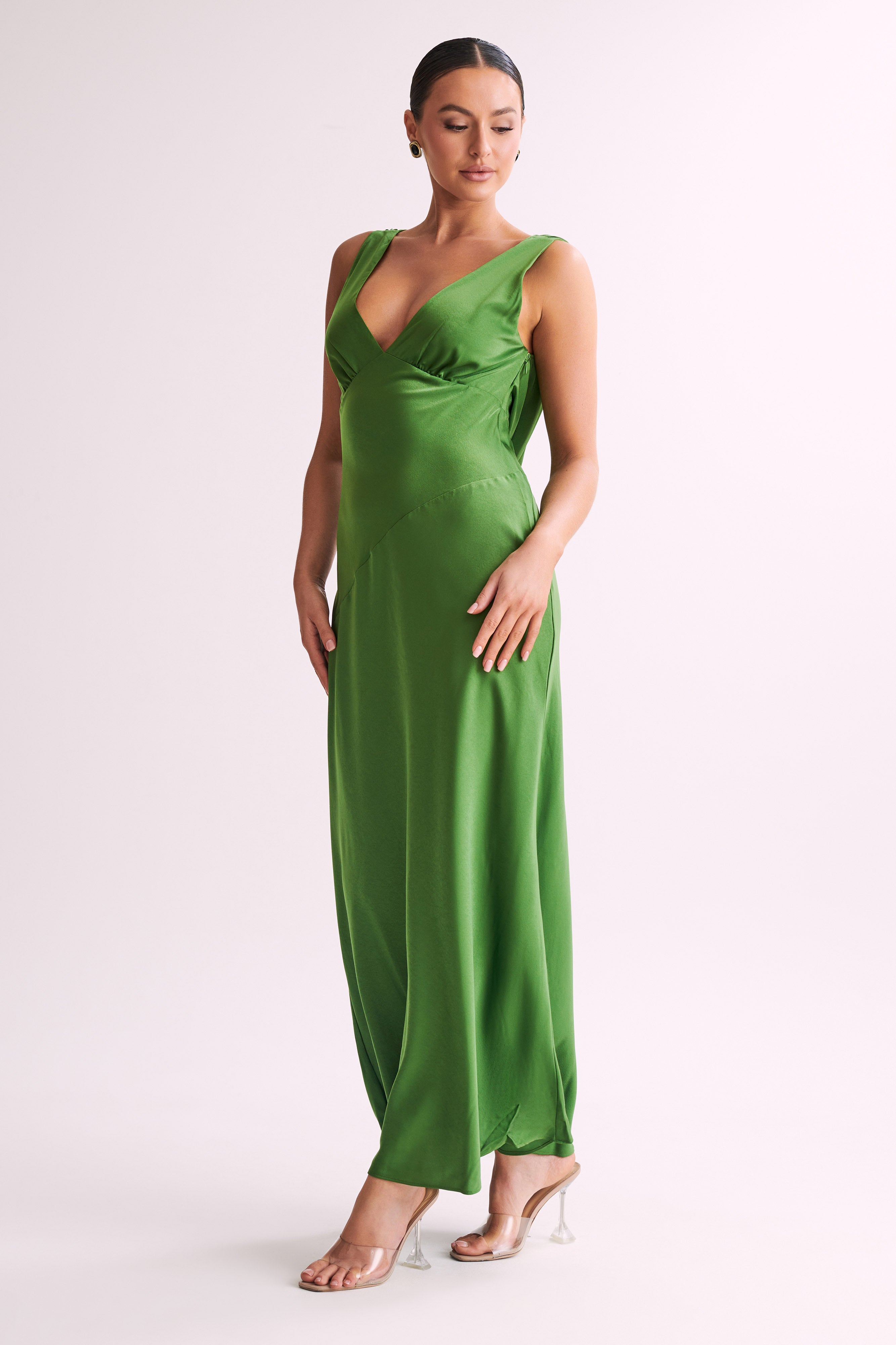 Nadia - Long Satin Dress with Draped Back