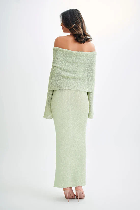 Marisol - Long Textured Dress with Off-Shoulder Design