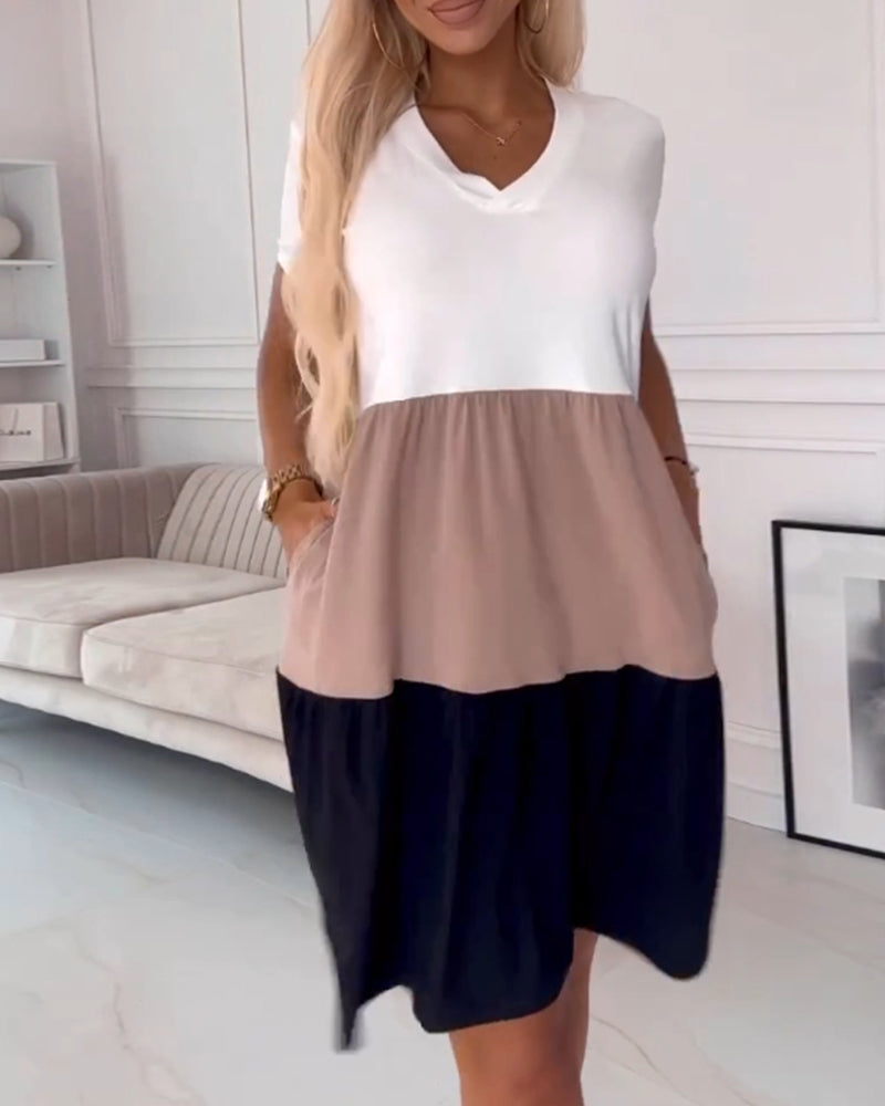 Alva – Casual Short Sleeve Color Block Dress