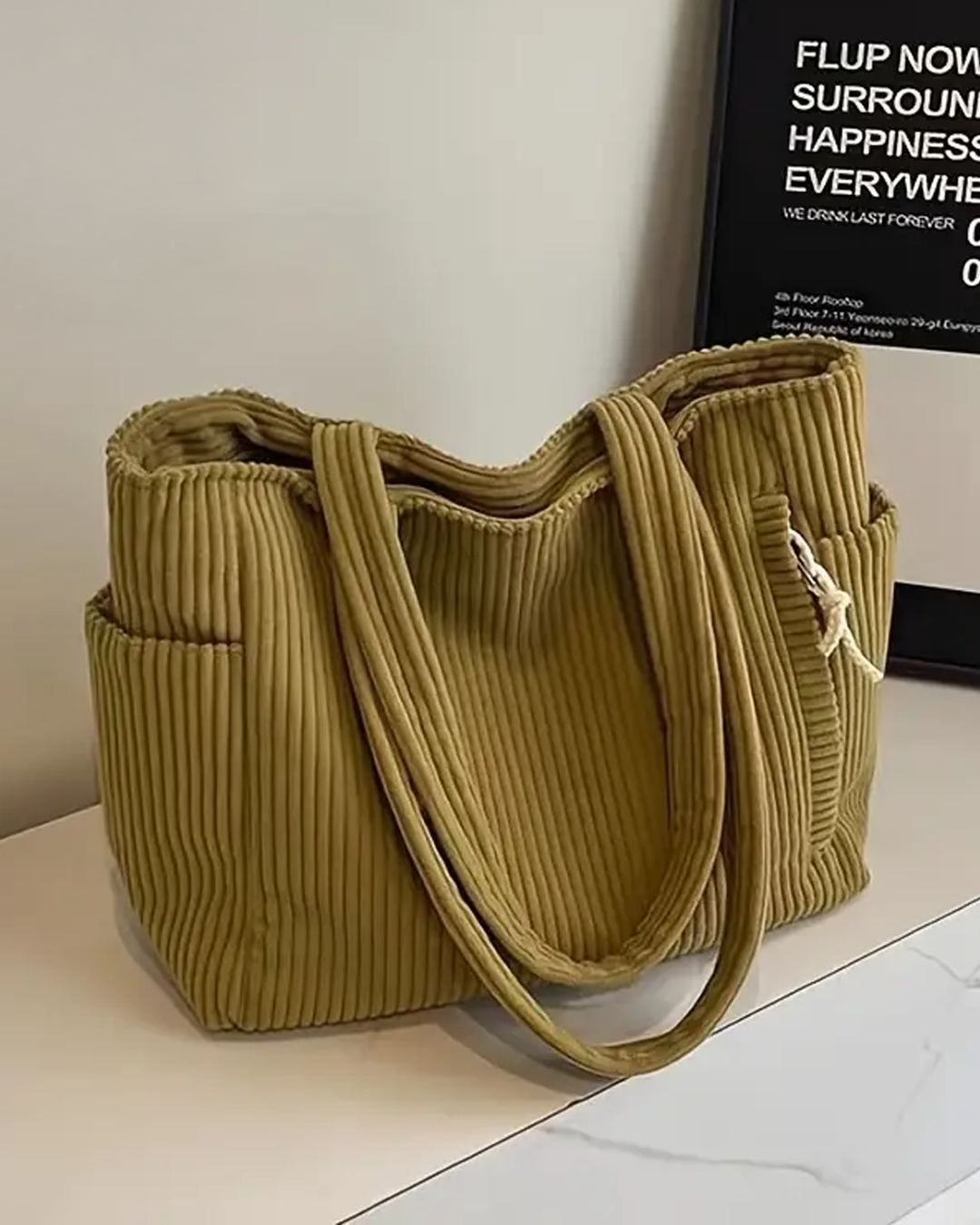Tilda – Ribbed Tote Bag with Decorative Cord