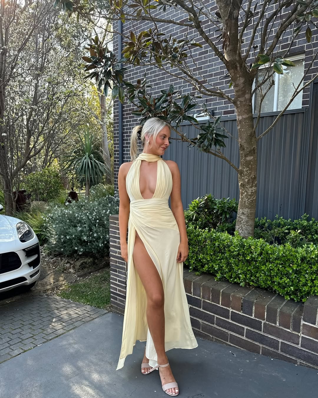 Antonia - Backless Split Dress with Deep V-Neck