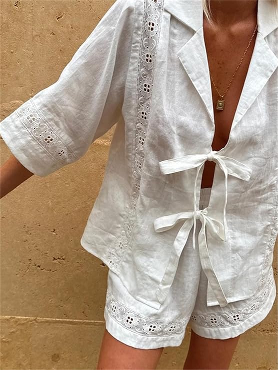 Annie - Embroidered Summer Set with Tied Straps