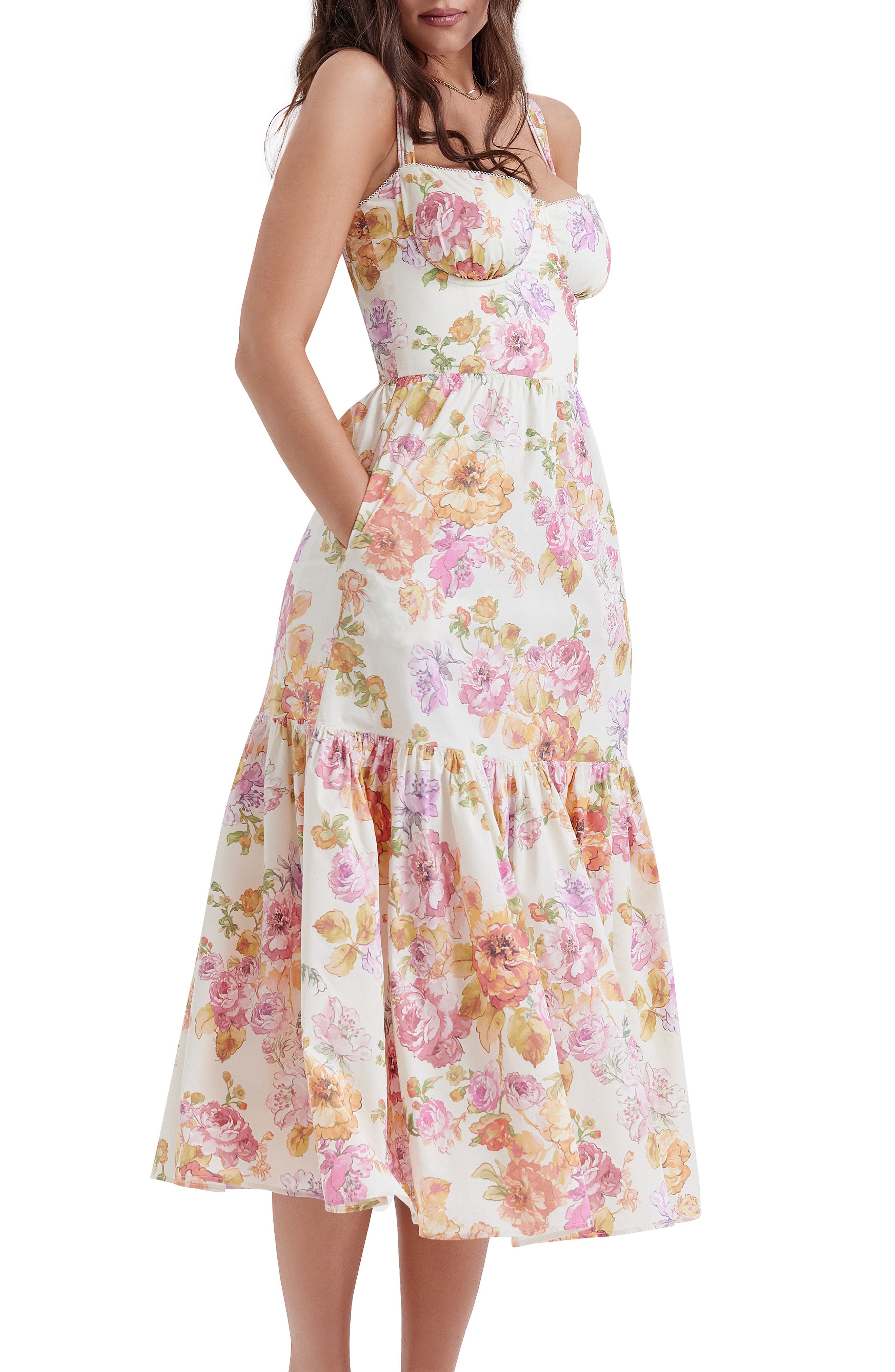 Elia – Summer Floral Stretch Cotton Corset Dress