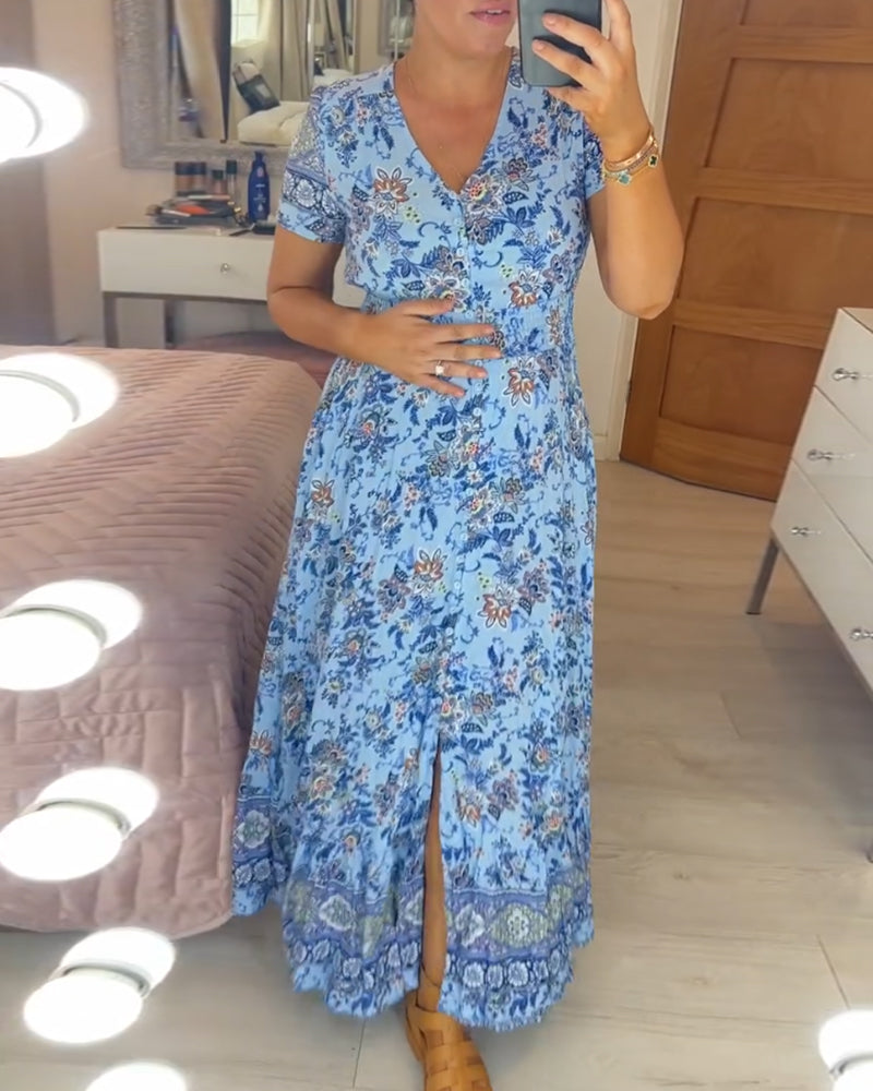 Sarah - Elegant Floral V-Neck Dress