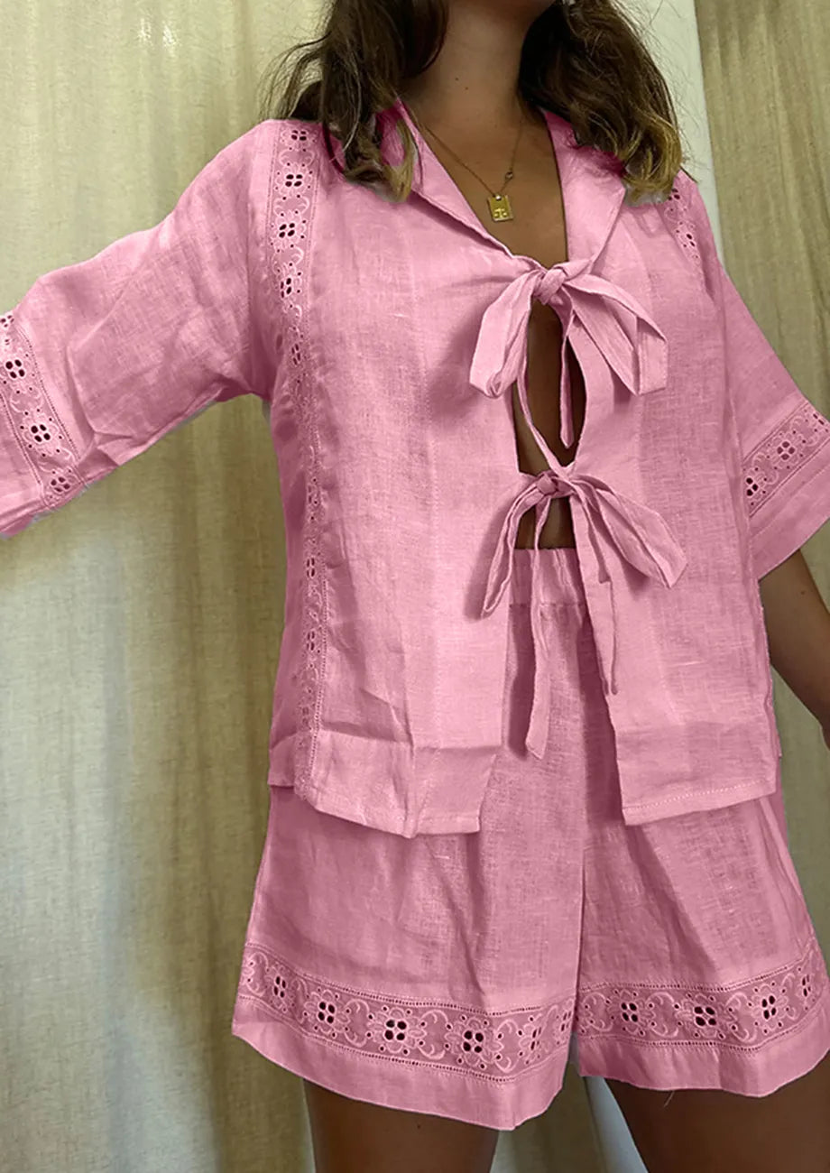 Annie - Embroidered Summer Set with Tied Straps