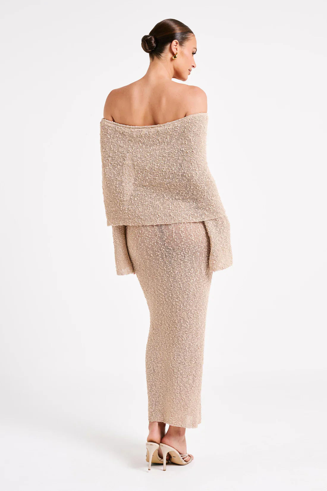 Marisol - Long Textured Dress with Off-Shoulder Design