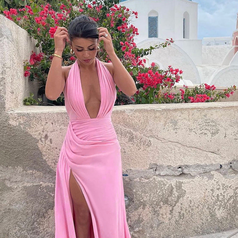 Antonia - Backless Split Dress with Deep V-Neck