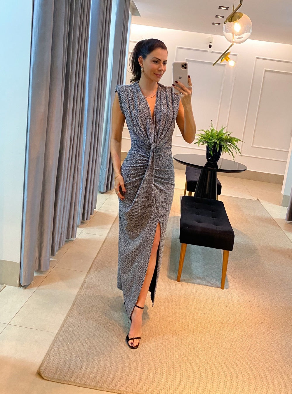 Vivian - Draped Split Dress with Deep Neckline