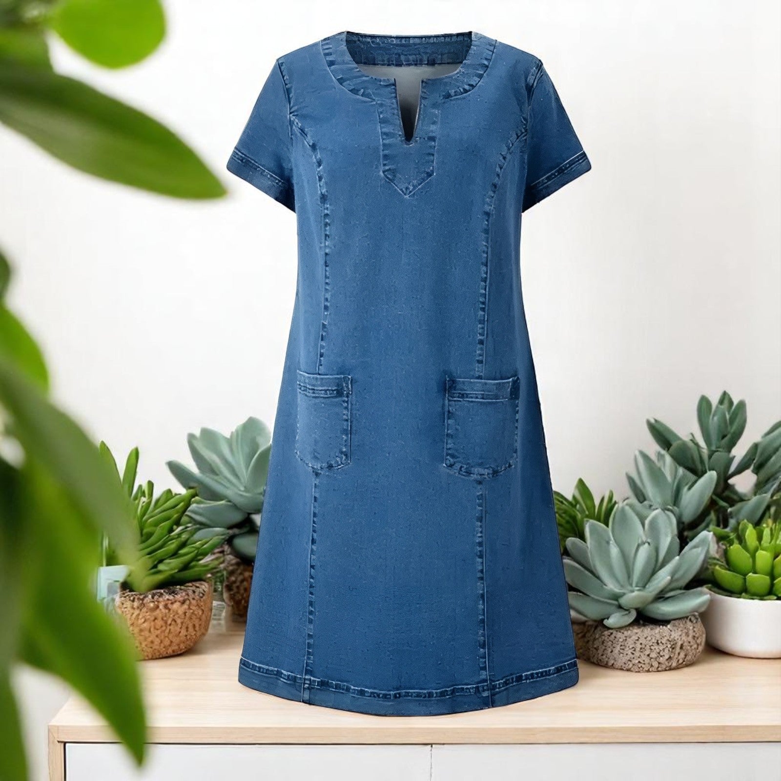Mégane – Soft Denim Dress with Front Pockets