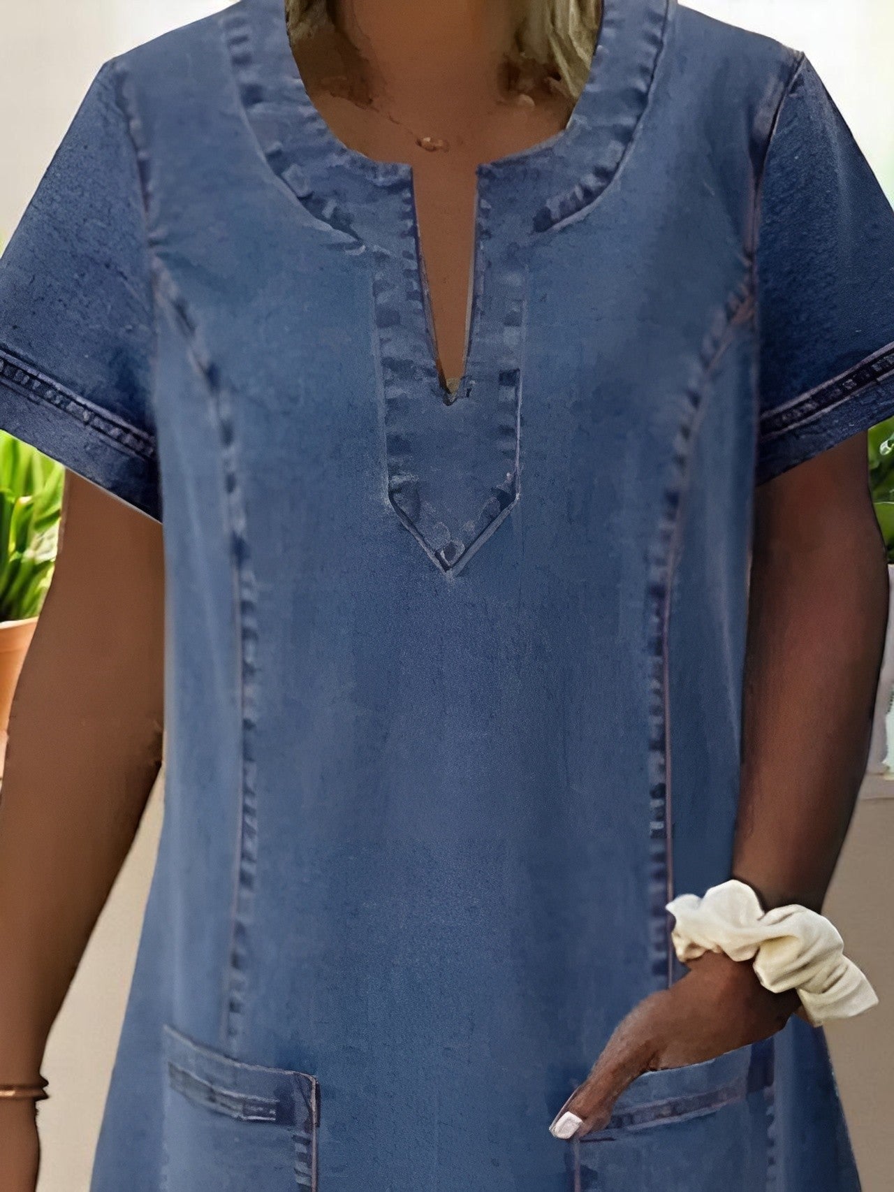 Mégane – Soft Denim Dress with Front Pockets