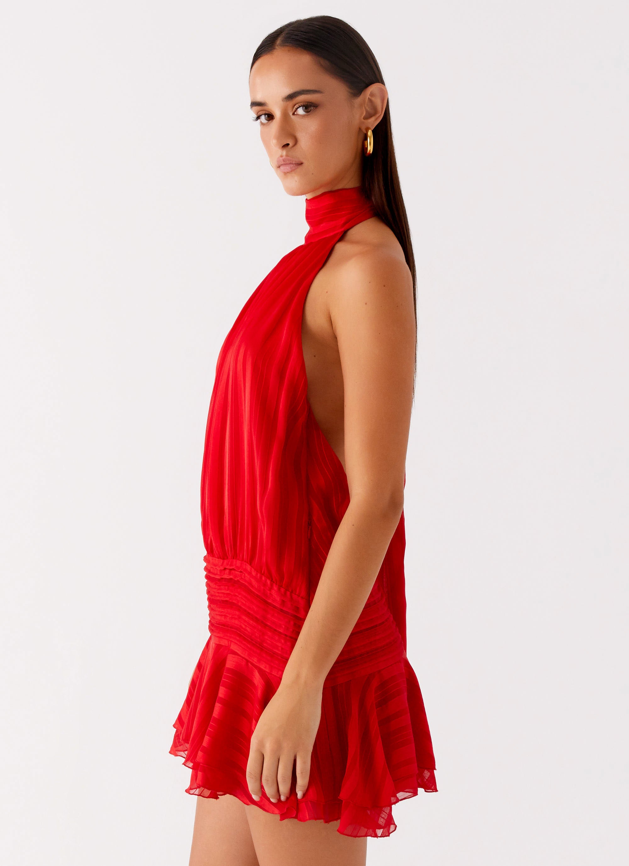 Roselyn – Short Chiffon Dress with Beaded Waist