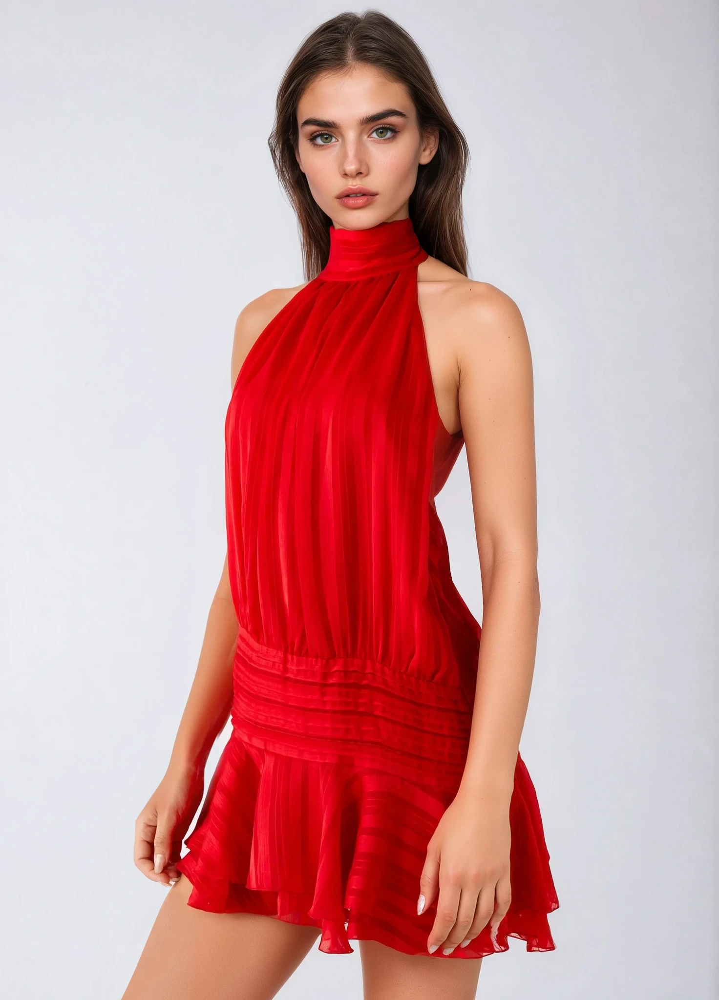 Roselyn – Short Chiffon Dress with Beaded Waist
