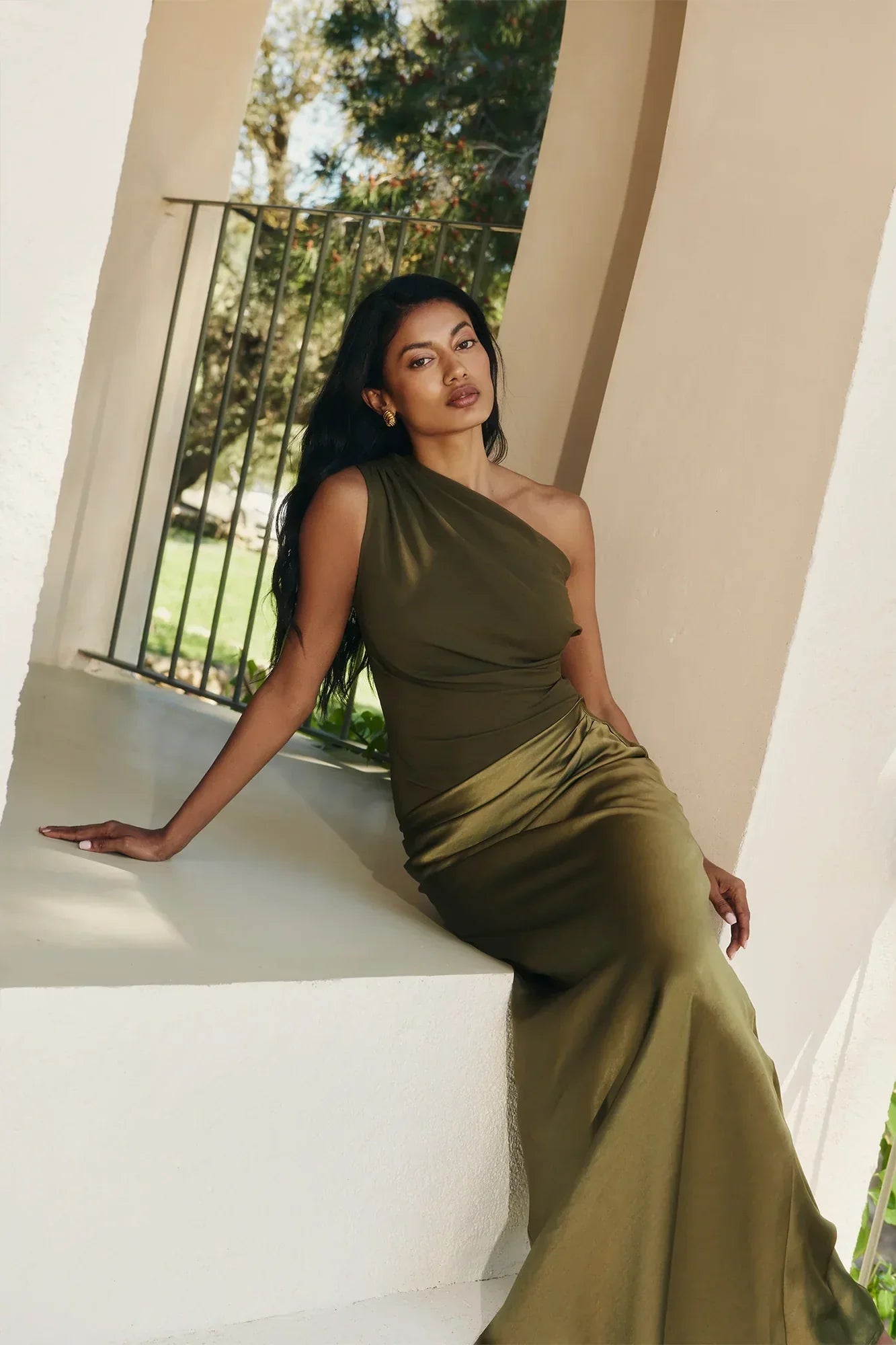 Ginette - One-Shoulder Pleated Maxi Dress