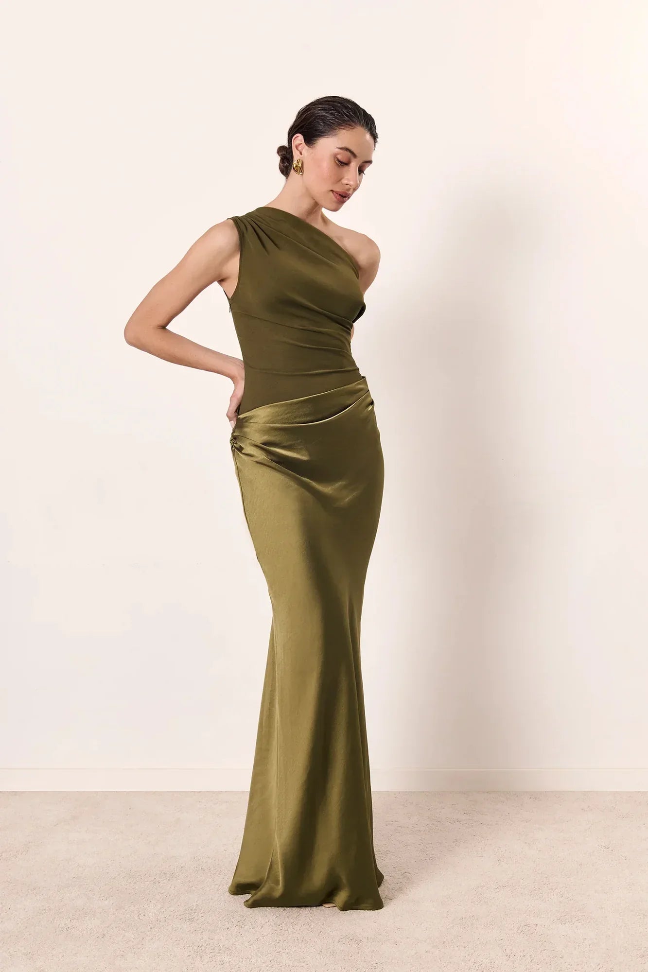 Ginette - One-Shoulder Pleated Maxi Dress