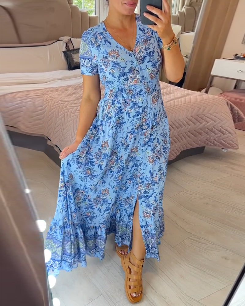 Sarah - Elegant Floral V-Neck Dress
