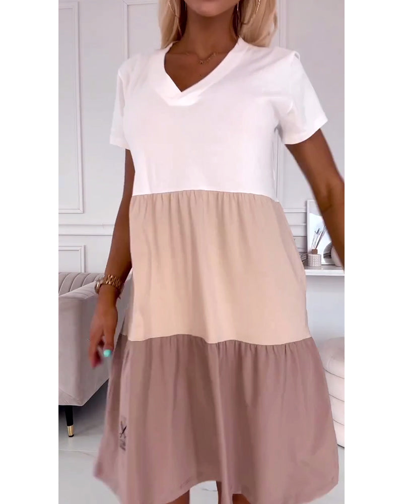 Alva – Casual Short Sleeve Color Block Dress