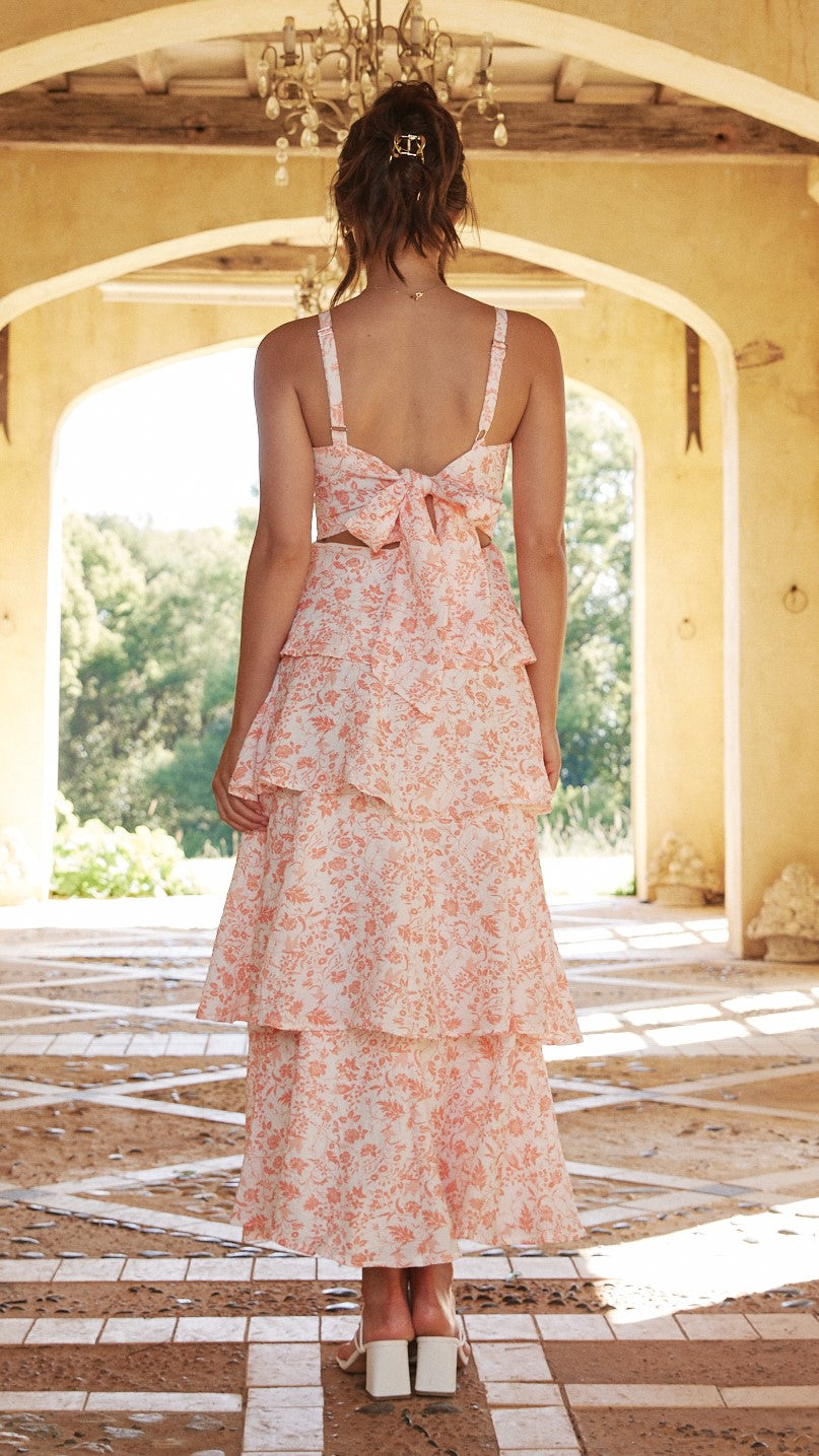 Isadora – Maxi floral dress in soft peach