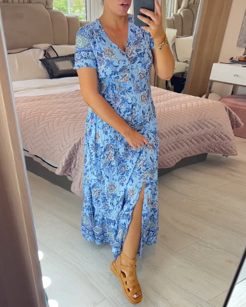 Sarah - Elegant Floral V-Neck Dress