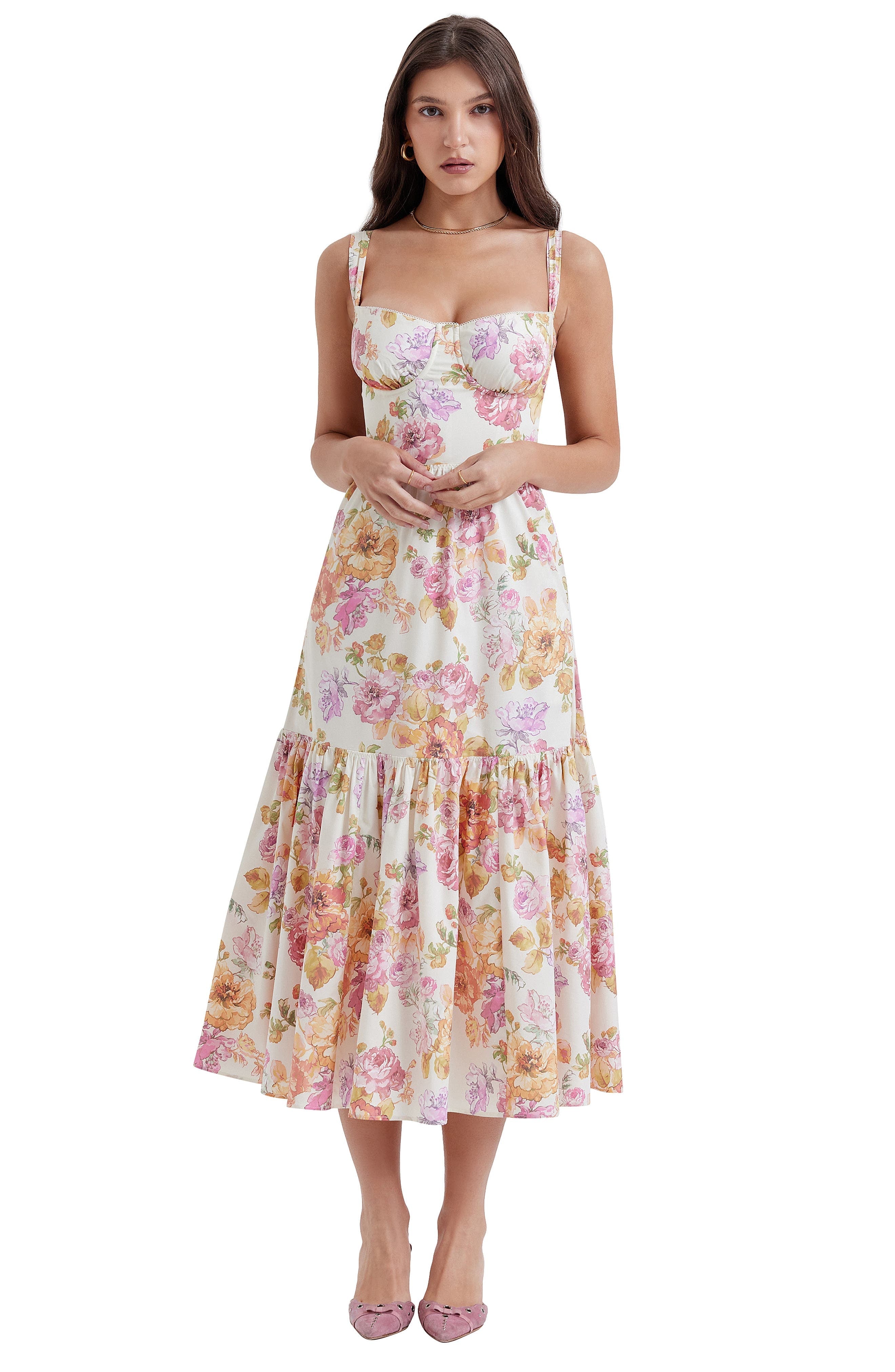 Elia – Summer Floral Stretch Cotton Corset Dress
