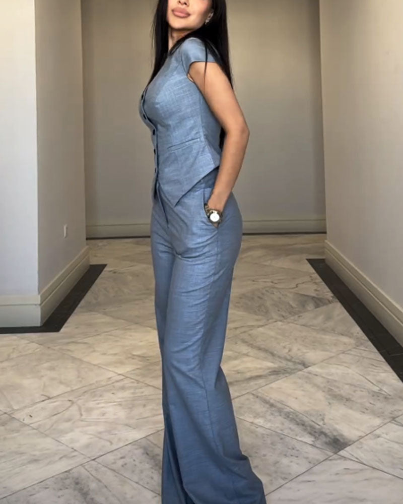 Julie – V-Neck Top and Matching Pants Set