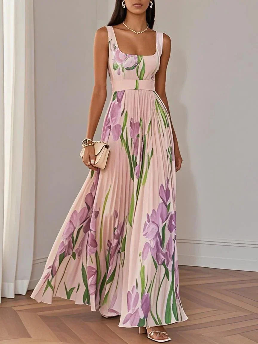 Nancy – Long Pleated Floral Dress with Refined Style for Women