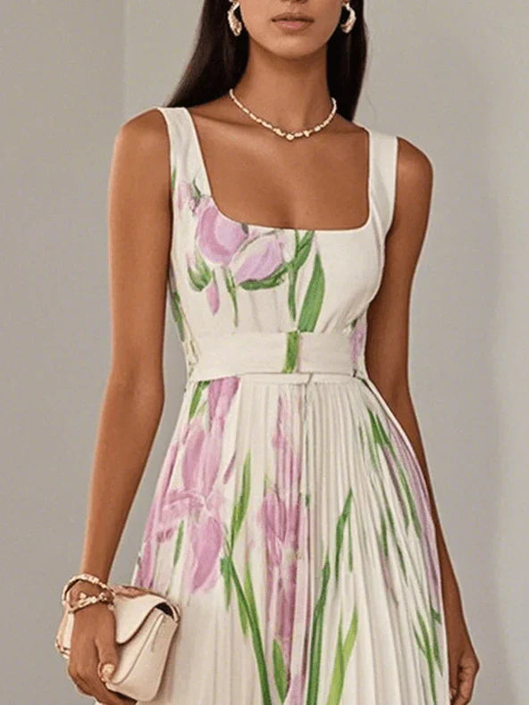 Nancy – Long Pleated Floral Dress with Refined Style for Women