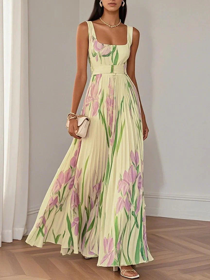 Nancy – Long Pleated Floral Dress with Refined Style for Women
