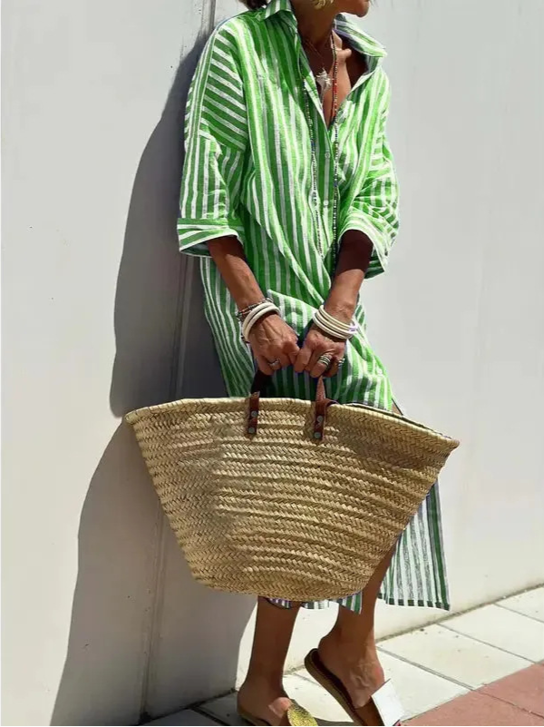Sophia – Elegant Striped Shirt Dress