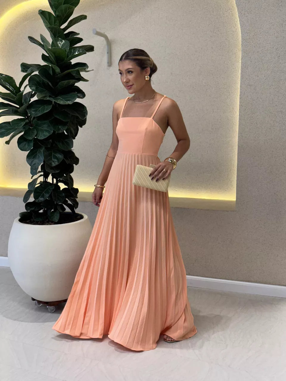 Kimberly - Long Pleated Dress with Thin Straps