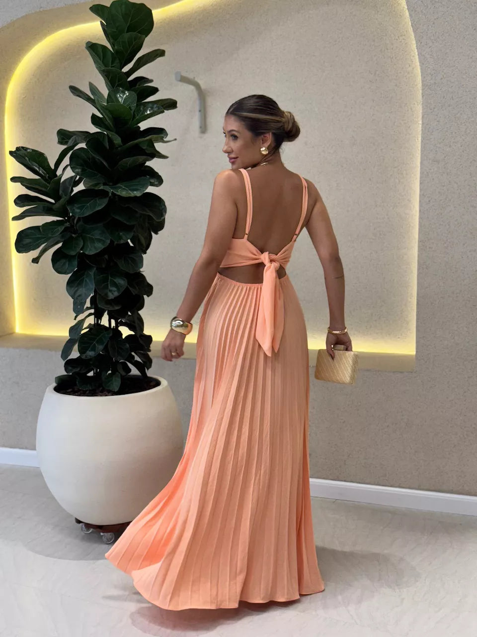 Kimberly - Long Pleated Dress with Thin Straps