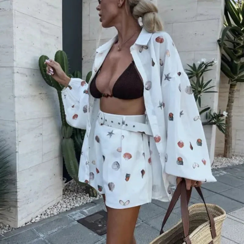 Mia - Printed Long Sleeve and Shorts set