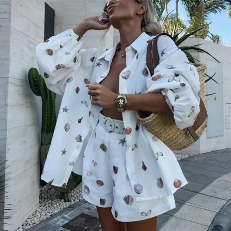 Mia - Printed Long Sleeve and Shorts set