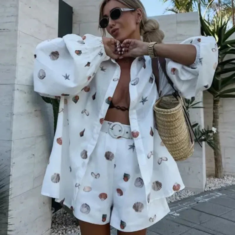 Mia - Printed Long Sleeve and Shorts set