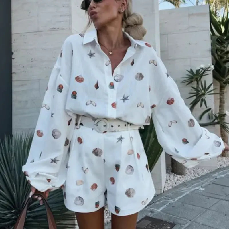 Mia - Printed Long Sleeve and Shorts set