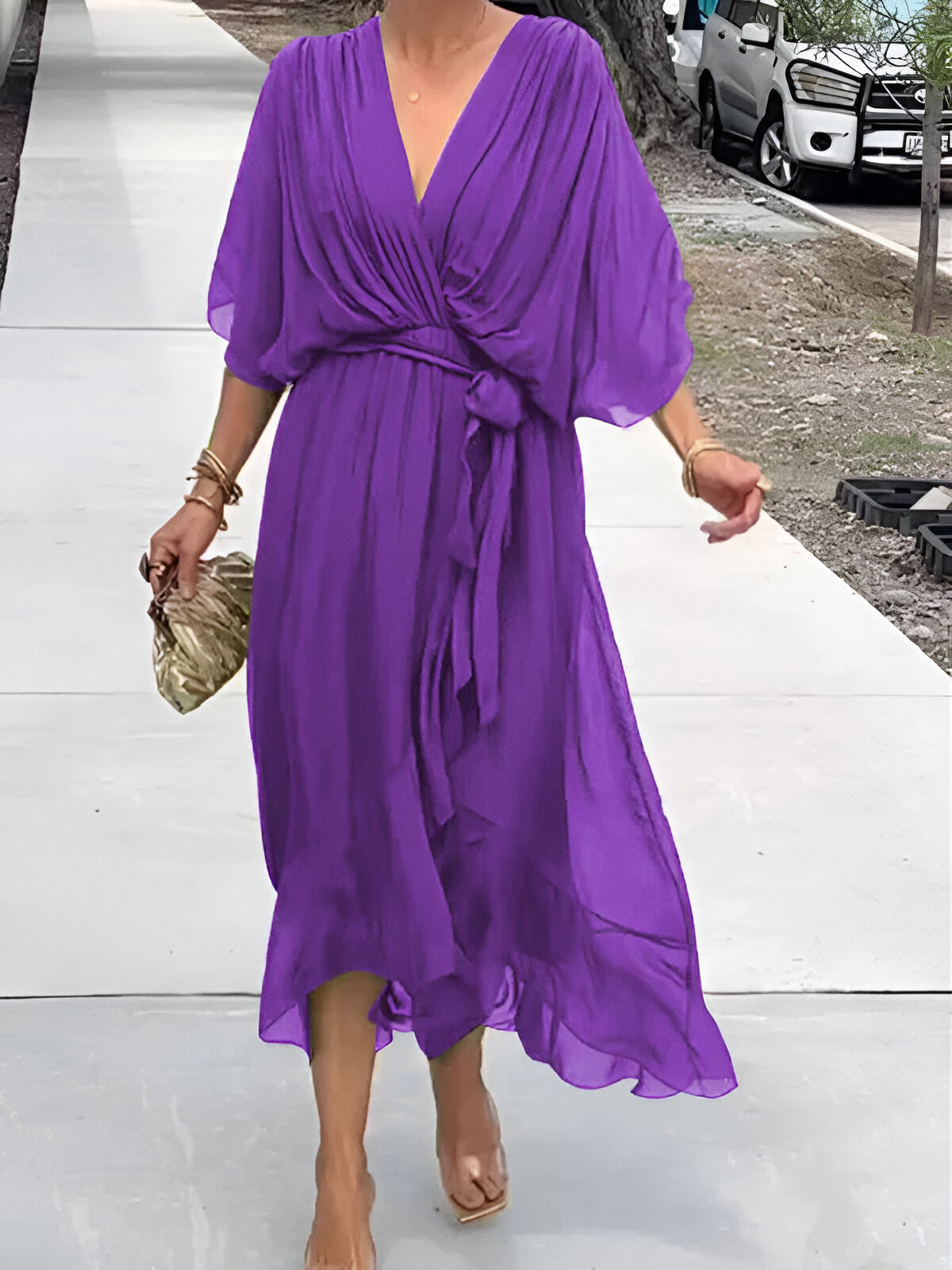 Monica - Chiffon Dress with V-Neck