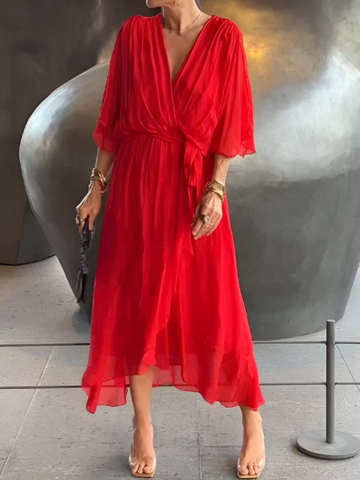 Monica - Chiffon Dress with V-Neck
