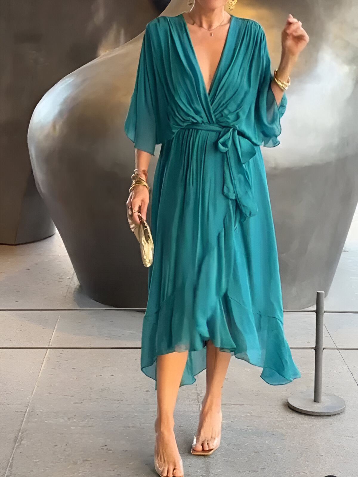 Monica - Chiffon Dress with V-Neck