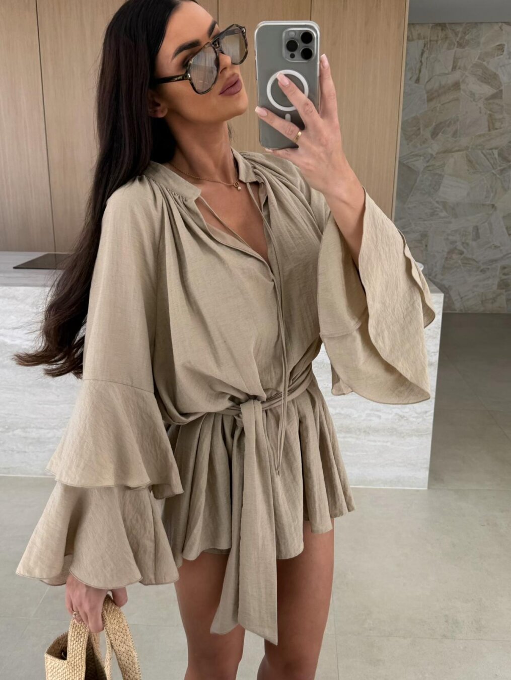 Demi – Flowing Jumpsuit with Ruffled Sleeves